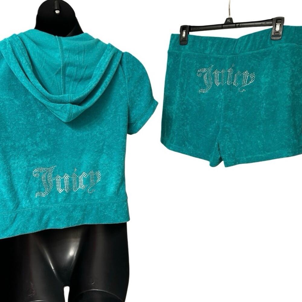 JUICY COUTURE RHINESTONE TERRYCLOTH COASTAL TEAL SHORT-SLEEVE & SHORT SET NWT